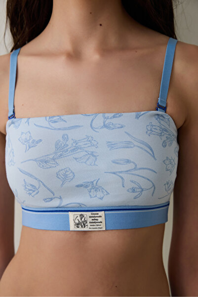 Penti Açık Mavi Çiçek Desenli Pamuklu Balensiz Bandeau Sütyen - Inspired by Flora