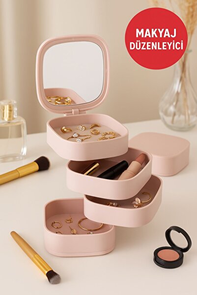 Open Home Concept Multi-Layer Makeup and Jewelry Organizer with Mirror – Comp...