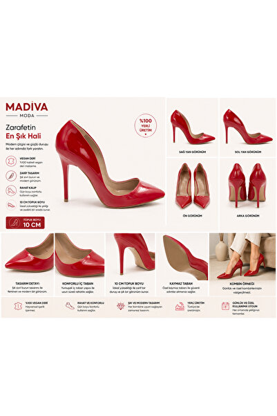Kırmızı Rugan 10 Cm Topuklu Stiletto Ayakkabısı Abiye