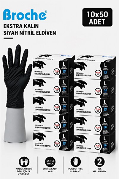 Broche ULTRA EXTRA KALIN (5 GR) SİYAH NİTRİL MUAYENE ELDİVENİ 10'LU PAKET L B...