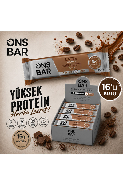 OnsBar High Protein Bar Latte Aromalı Yüksek Protein Bar 45g x 16 adet