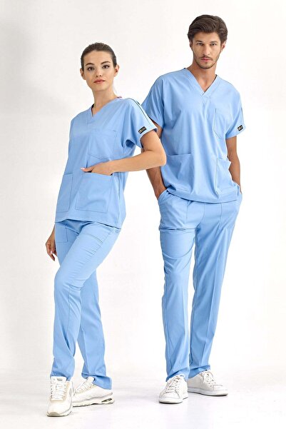 ÇİZGİ MEDİKAL Hellblaue Luxus-Lycra-Grays-Bottom-Top-Anzug-Arzt-Krankenschwes...