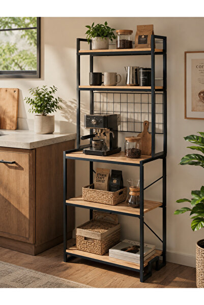 boz concept home Bango Metal Ahşap Mutfak Rafı Mikrodalga Standı Çok Amaçlı M...