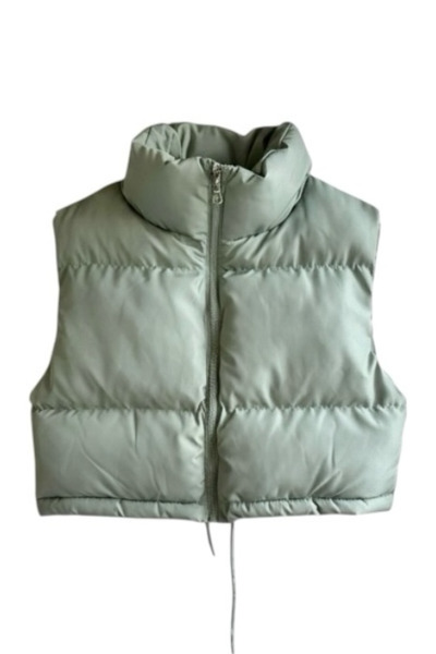 FEG STORE Women's Crop Puffer Vest with Stand Collar, Zipper Closure, and Adj...