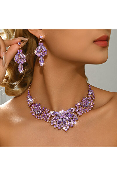 Choice3 purple Luxury Purple Crystal Jewelry Set Women's Gold Rhinestone Neck...