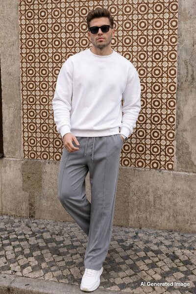 Madmext Smoked Front Stitching Detailed Relaxed Fit Men's Sweatpants E6590