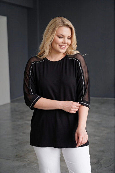 aytemas Stone Printed Blouse with Chiffon Detail on the Sleeves