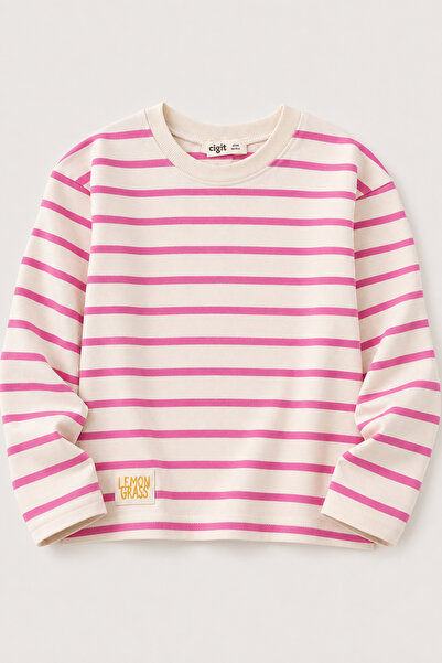 Cigit Seasonal Striped T-Shirt, 1-10 Years Old Fuchsia
