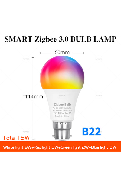 Choice 15w AC 85-265V B22 Total 15W E27 B22 Zigbee Smart Bulb Lamps 110 220V ...