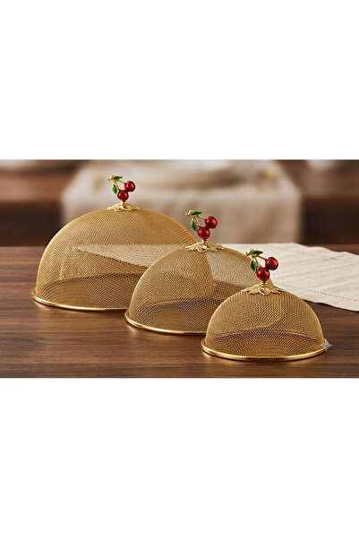 iQey Home 30 cm Kiraz Detay Gold Servis Koruyucu / Sunumluk / Tel Fanus Kapak