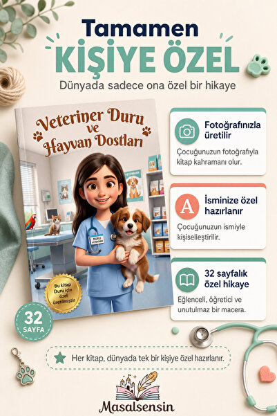 Veteriner Kişiye Özel Çocuk Kitabı - İsme Özel Masal - Hayvansever Çocuğa Hediye