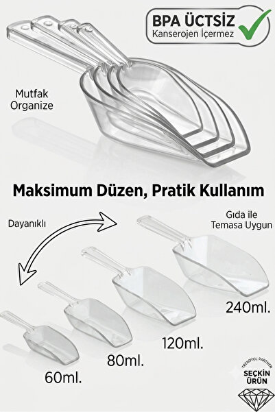 bimbambom 4'lü Set Erzak Küreği Kristal, Un, Şeker, Bakliyat, Deterjan küreği, Ölçü Küreği Ölçü Kaşığı