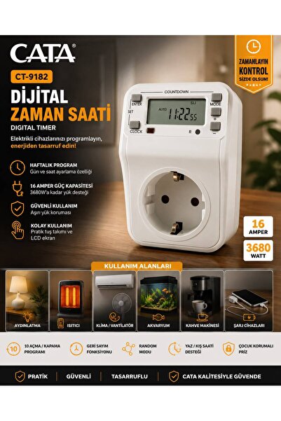 Cata CT-9182 Dijital Zaman Saati 16A 3680W