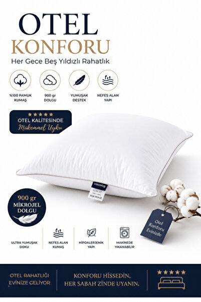 viscolog Otel Konforu Rahat Mikrojel Yastık %100 Pamuk Kumaş 900 gr Dolgu Hip...