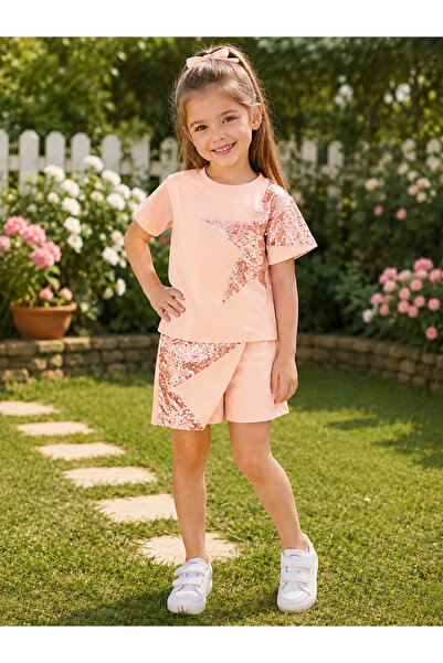 Bulut Anne ve Çocuk Girls' Combed Cotton Shorts Skirted T-Shirt Set Pink Top ...