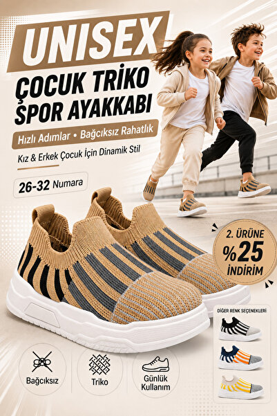 Ayakkabı Deryası Unisex Çocuk Bağcıksız Triko Çorap Spor Ayakkabı Günlük Snea...