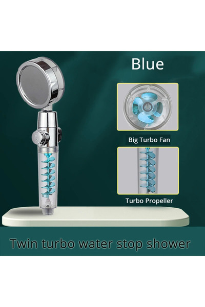 Choice1 blue High Pressure Shower Head Twin Turbocharged Shower Head Handheld...