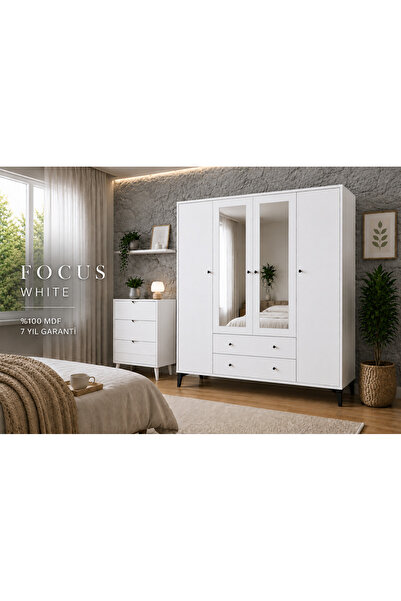 VENATTO Focus 4 Kapılı, 2 Çekmeceli Aynalı Dolap (BEYAZ) (%100MDF)