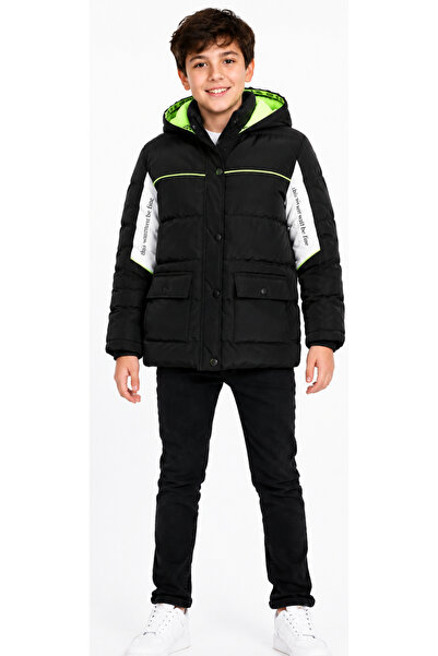 İrem Çocuk Giyim Boy's Black Color Coat with Color Block Summer Patterns on t...