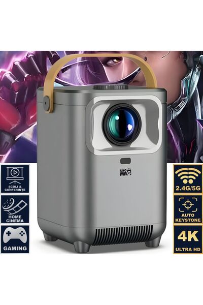 Linomag Proiector portabil inteligent 4K UHD, Linomag®, WiFi, BT 5.0, ecran d...