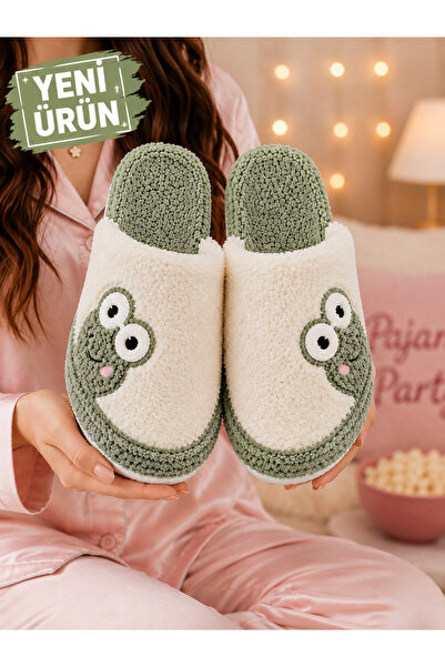 MOON CLOUD New Season Women's Frog Figured Silent Sole Plush House Slippers Z...