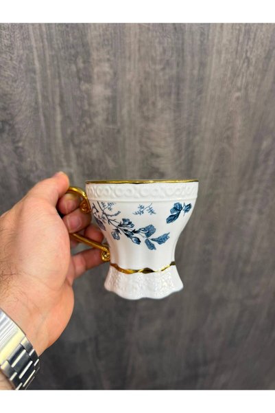 İnterlife Porcelain Mug Cup with Gold Detail and Floral Pattern for Coffee and Tea (1 Pc)