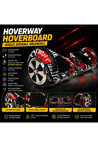 HOVERWAY HOVERBOARD 6.5 İNÇ LED IŞIKLI TAŞIMA KOLLU 36V 5.2AH ELEKTRİKLİ KAYKAY