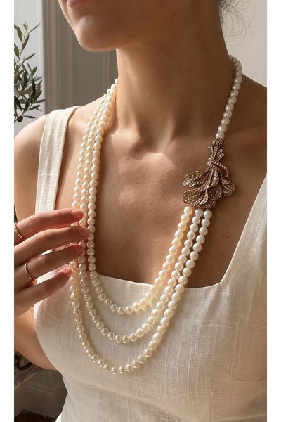 FAYRA ACCESSORIES Zirkon Taşlı Çiçek Buketi Figürlü İnci Kolye