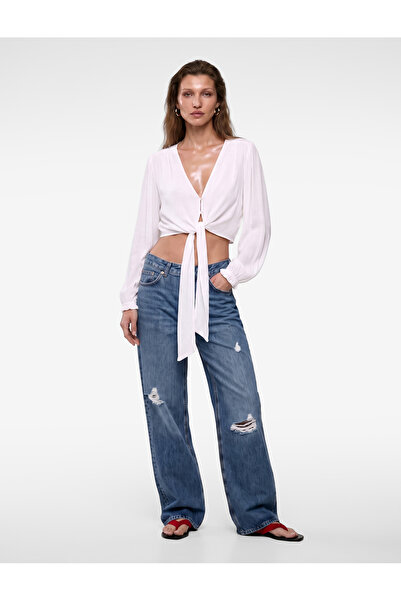Koton Women's Crop Wrap Blouse