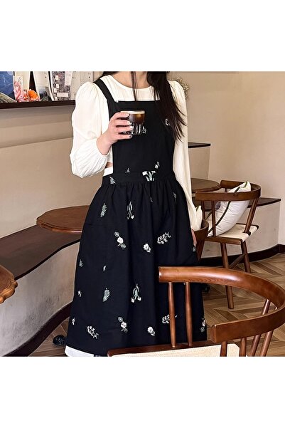 choice2 Black Kitchen Garden Embroidered Waterproof Cotton Dress Apron Women'...