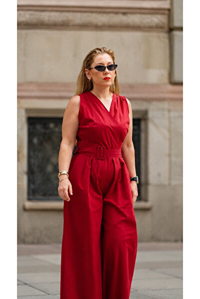 Fast Perry Buckle Detail Double Breasted Collar Women's Jumpsuit