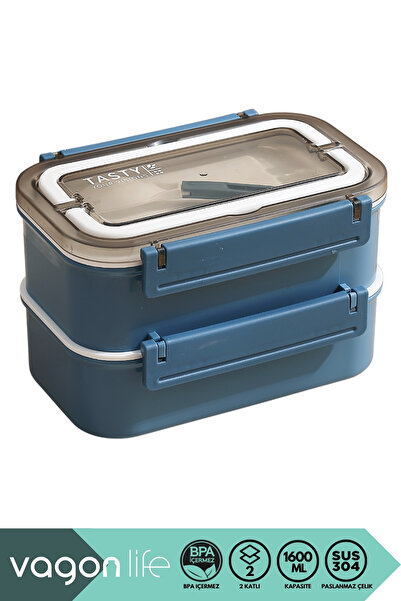 Vagonlife Bento 1600ml Lunchbox New Collection 2 Layers 4 Compartments Stainl...