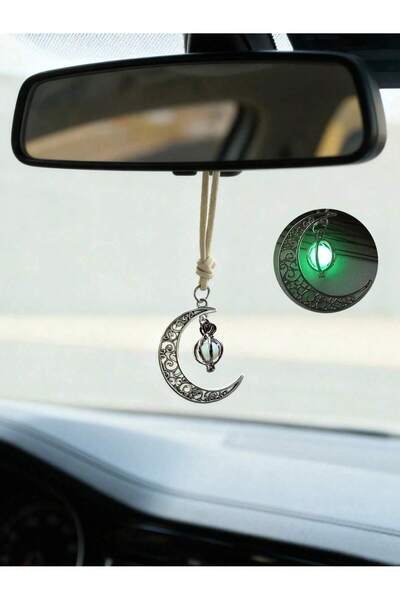 Choice Green Luminous Moon Pendant Car Hanging Ornament – Hollow Crescent Des...