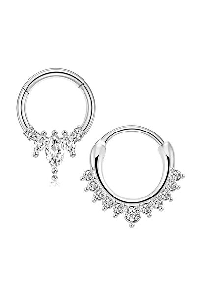 Choice1 silver 2Pcs 316L Surgical Steel Zircon Hinged Nose Ring Septum Clicke...