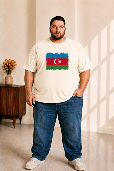 sngl tekstil Men's Large Size Short Sleeve Azerbaijan Flag Printed T-Shirt 3X...