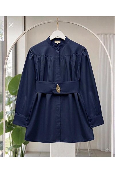ÇALIŞKAN MODA YAPRAK BROŞLU KUŞAKLI SALAŞ TENSEL TUNİK [ 75 CM, GENİŞ KALIP]