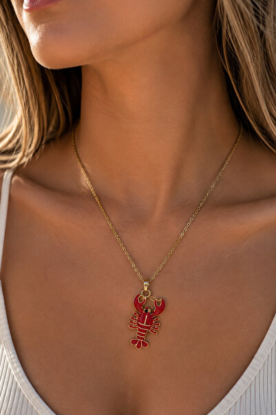 Modex Steel Gold Color Enamel Red Scorpio Pendant (40cm)