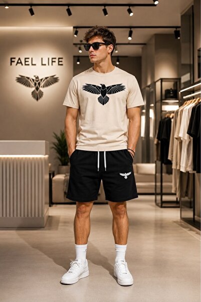 FAEL LİFE Girls/Boys Loose Fit Shorts T-Shirt Kuzgun Printed Set