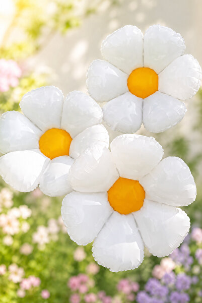 Baloncu Nene 3-Piece Daisy Shaped Foil Balloon Set Party and Birthday Decorat...