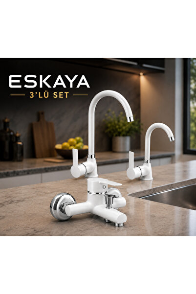 ESHOME White Delta Eviye Kitchen — Sink Bathroom Faucet Set of 3