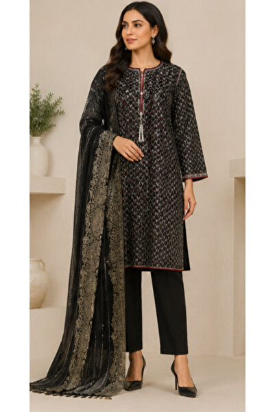6TEEN Black & Olive Heritage Embroidered 3-Piece Suit