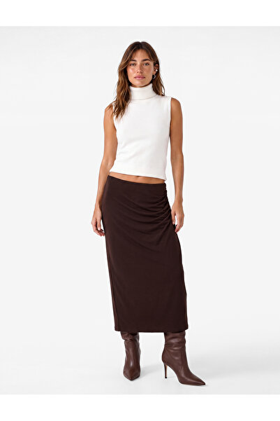 Koton Sandy Fabric Slim Fit Drape Detailed Midi Skirt