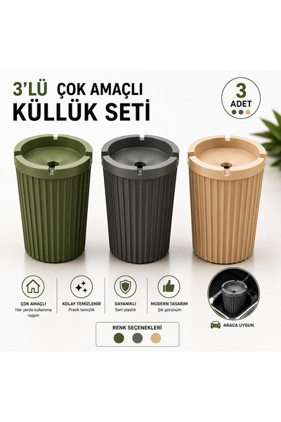 Poliwork 3'lü Kokusuz Küllük Seti Plastik Sigara Küllüğü Yanmaz Plastik Dekor...