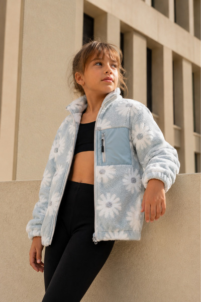 Eray Kids Kız Çocuk Peluş Polar Çiçekli Hırka Mont