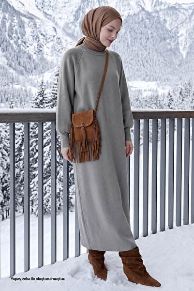 InStyle Mina Balloon Sleeve Knitwear Hijab Dress - Gray