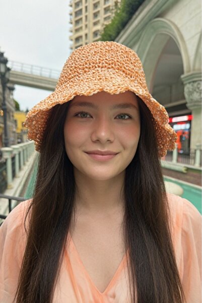 Mollycrush Women's Orange Straw Rope Hand-Knitted Bucket Hat |   Beach Trend ...