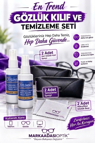 JULIANO 2li Gözlük Kılıfı, Silme Bezi Ve Temizleme Seti