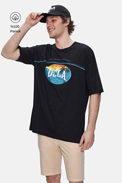 UCLA Мъжка тениска с принт Aire Black Oversize с кръгло деколте
