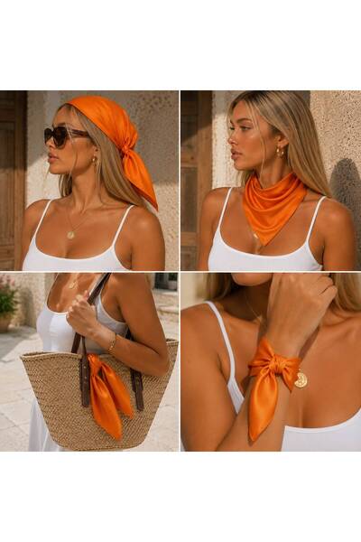 Axesoire 13731 Turuncu Saten Bandana Fular 50x50 cm