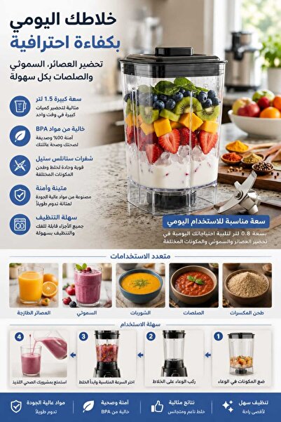 Generic 2in-1 Blender Cup 0.8L Grinding Jar with Stainless Steel Blades Repla...